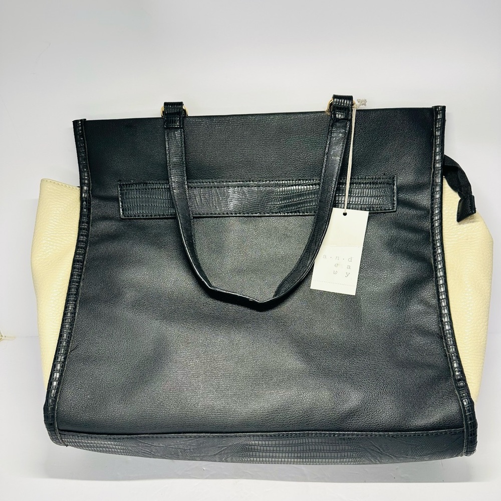 NWT A New Day Large Black and White Handbag Purse Tote Faux Leather